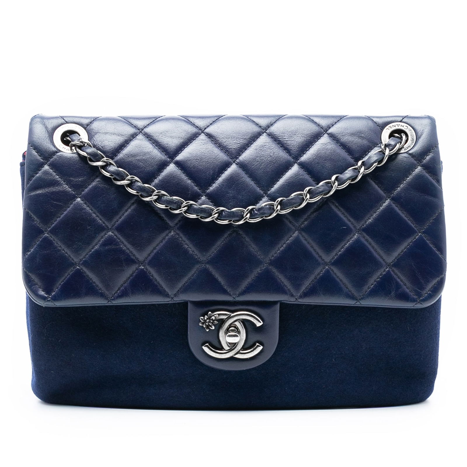 Chanel Paris Salzburg Edelweiss CC Flap Blue Quilted Leather and Felt Shoulder Bag: Chanel Paris Salzburg Edelweiss CC Flap Blue Quilted Leather and Felt Shoulder Bag This Chanel Paris Salzburg shoulder bag showcases a blue quilted design crafted from glazed calfskin and felt, accent