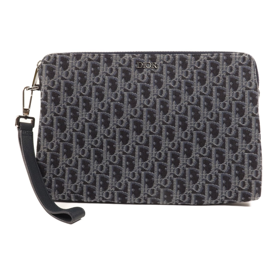 Dior CD Clutch Bag Navy Canvas 11.4 x 7.5 x 1.6: Dior CD Clutch Bag Navy Canvas 11.4 x 7.5 x 1.6 This Christian Dior clutch bag showcases a chic navy canvas exterior, perfect for adding a touch of sophistication to any outfit. Measuring 11.4 inches