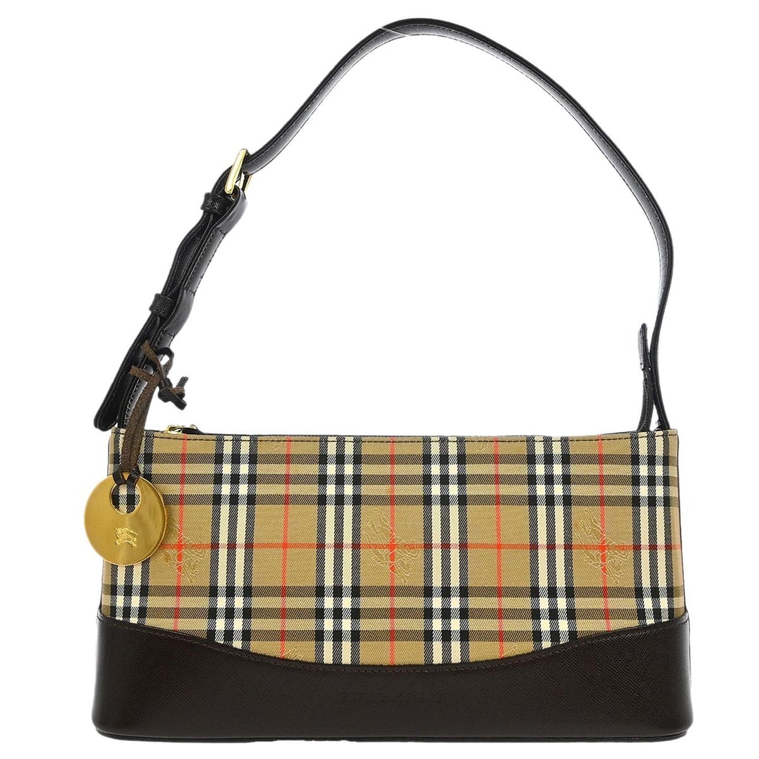 Burberry Beige Canvas Top Handle Handbag with Inner Pockets: Burberry Beige Canvas Top Handle Handbag with Inner Pockets This stylish Burberry Beige Canvas House Check Handbag is perfect for casual occasions. Designed with a medium size, it features a top handl