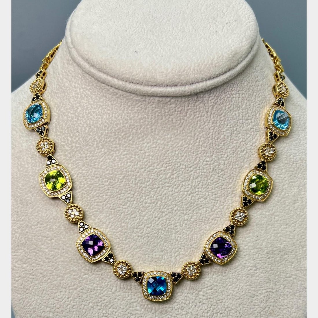 Diamond and Semi Precious Gem Necklace in 18K Yellow Gold 15.5 Inch (1 of 3)