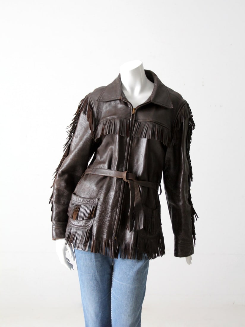 1960s W.B Place Vintage Brown Leather Jacket with Fringe (1 of 12)