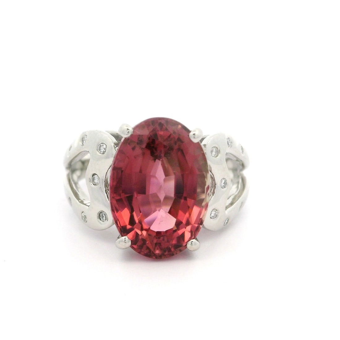 Platinum 6.70ct Pink Tourmaline Diamond Heart Ring Size 7: Platinum 6.70ct Pink Tourmaline Diamond Heart Ring Size 7 This stunning ring features a beautiful open heart design, crafted from solid platinum (tested and stamped PT900) with a total carat weight of