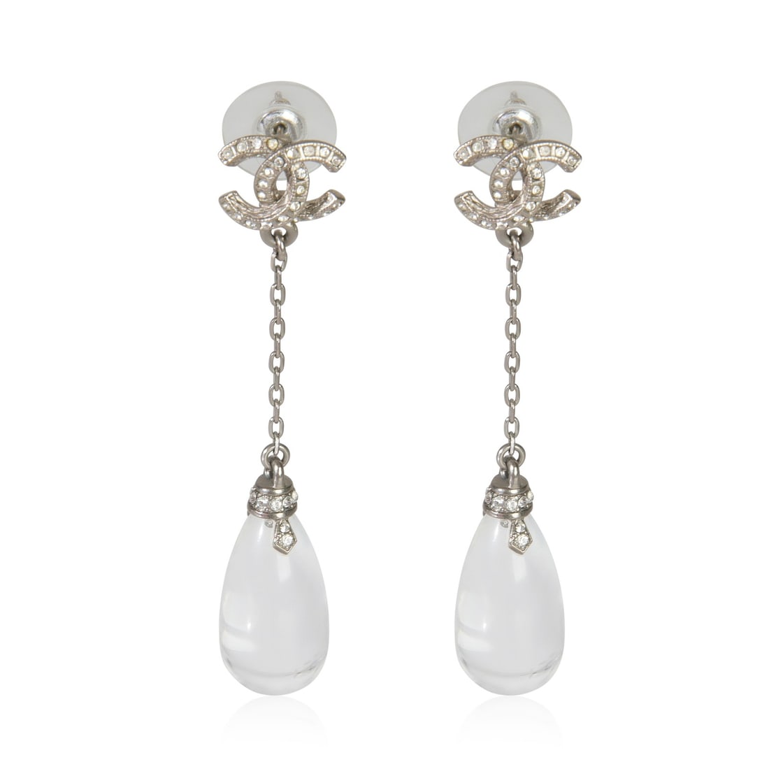 Chanel CC Drop Earrings from 2018 Strass and Resin Collection: Chanel CC Drop Earrings from 2018 Strass and Resin Collection These Chanel 2018 Strass & Resin CC Drop Earrings feature a striking design crafted from palladium-plated metal. Designed for women, these