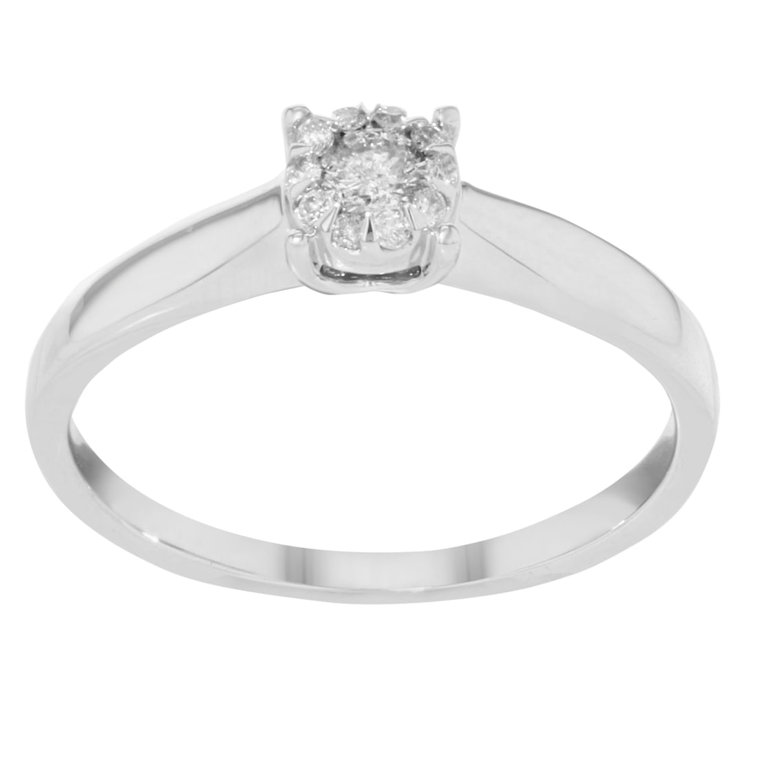 Damiani 18k White Gold Illusion Diamond Engagement Ring 0.17 Cttw Size 6.5: Damiani 18k White Gold Illusion Diamond Engagement Ring 0.17 Cttw Size 6.5 This stunning Damiani Illusion Diamond Engagement Ring features a delicate design that beautifully showcases a cluster of nat