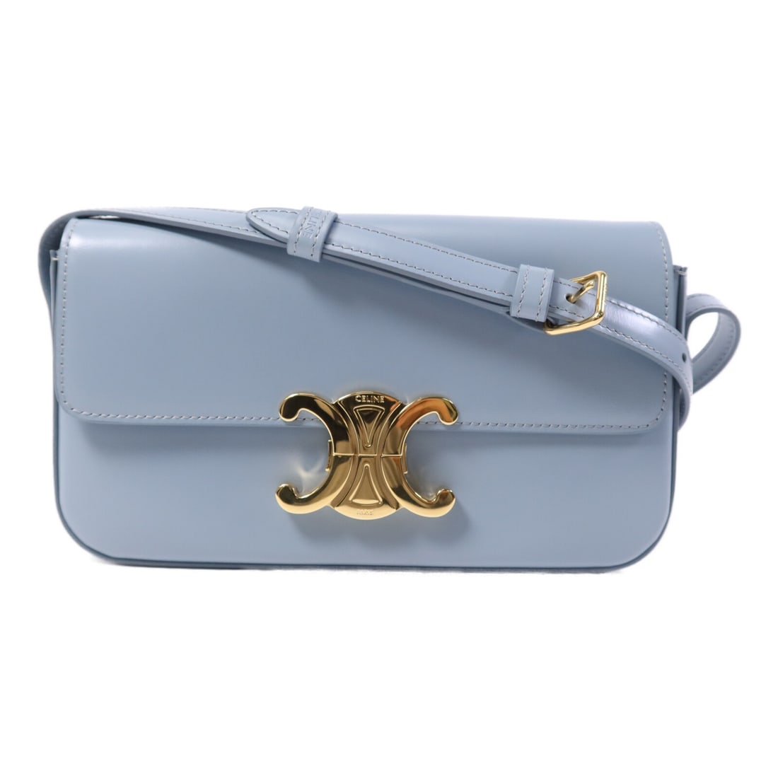 Celine Claude Blue Calfskin Leather Shoulder Bag with Gold Hardware: Celine Claude Blue Calfskin Leather Shoulder Bag with Gold Hardware This CELINE Claude shoulder bag features blue calfskin leather and a sleek, structured silhouette. Expertly crafted in France, it of