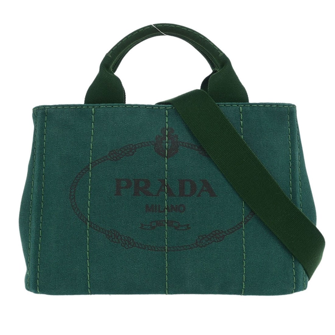 Prada Canapa Green Canvas Tote Handbag 158 Italy: Prada Canapa Green Canvas Tote Handbag 158 Italy This stylish Prada Canapa tote handbag is perfect for casual outings. Crafted from durable green canvas, it features a prominent logo accent that showc