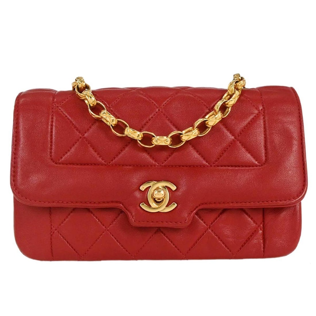 Chanel Red Lambskin Small Shoulder Bag with Turn Lock (1 of 10)
