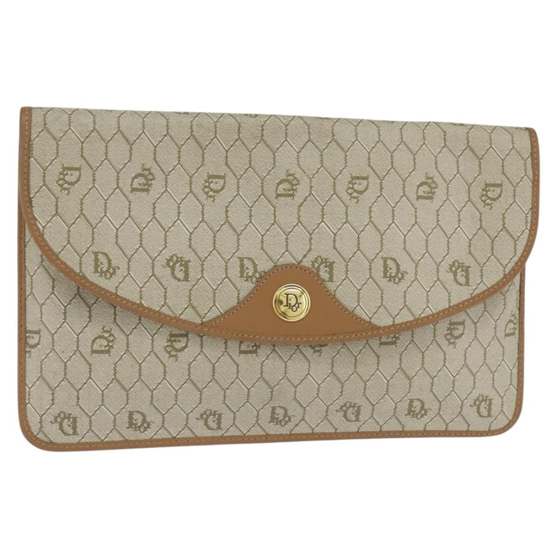 Christian Dior Honeycomb Canvas Beige Gold Clutch Bag PVC Made in France: Christian Dior Honeycomb Canvas Beige Gold Clutch Bag PVC Made in France This elegant Christian Dior Honeycomb Canvas Clutch Bag is crafted from high-quality PVC leather in a chic beige and gold color