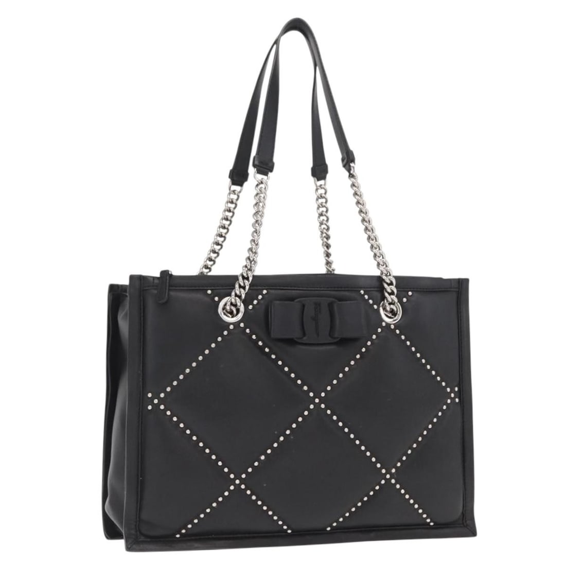 Black Leather Vala Shoulder Bag by Salvatore Ferragamo with Chain Strap (1 of 18)
