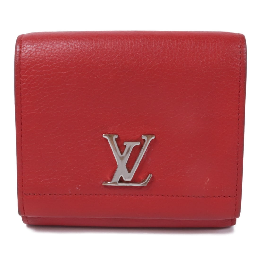 LOUIS VUITTON Lockme II Tri-fold Wallet M64308 Red Calfskin Leather (1 of 16)