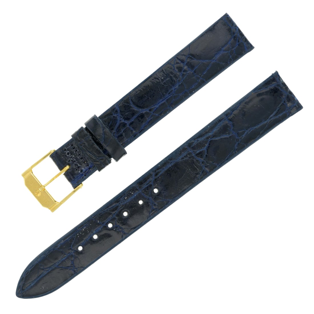 Movado Dark Blue Crocodile Leather Watch Band 15-14mm Gold-Tone Buckle: Movado Dark Blue Crocodile Leather Watch Band 15-14mm Gold-Tone Buckle Enhance your watch with this Movado wristwatch band crafted from dark blue crocodile leather. The band features a width of 15mm a