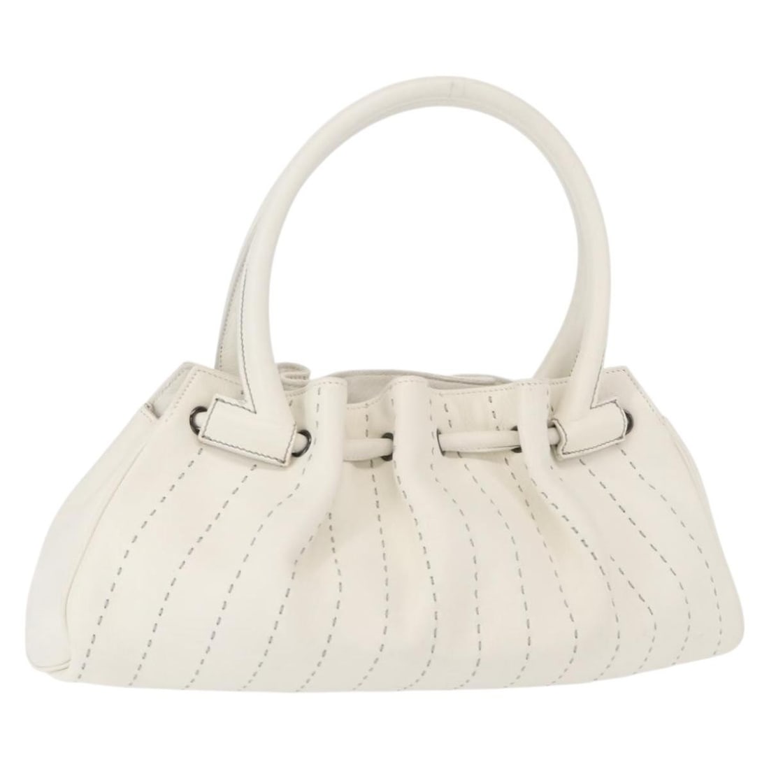 White Leather Gancini Handbag by Salvatore Ferragamo with Silver Accents (1 of 18)