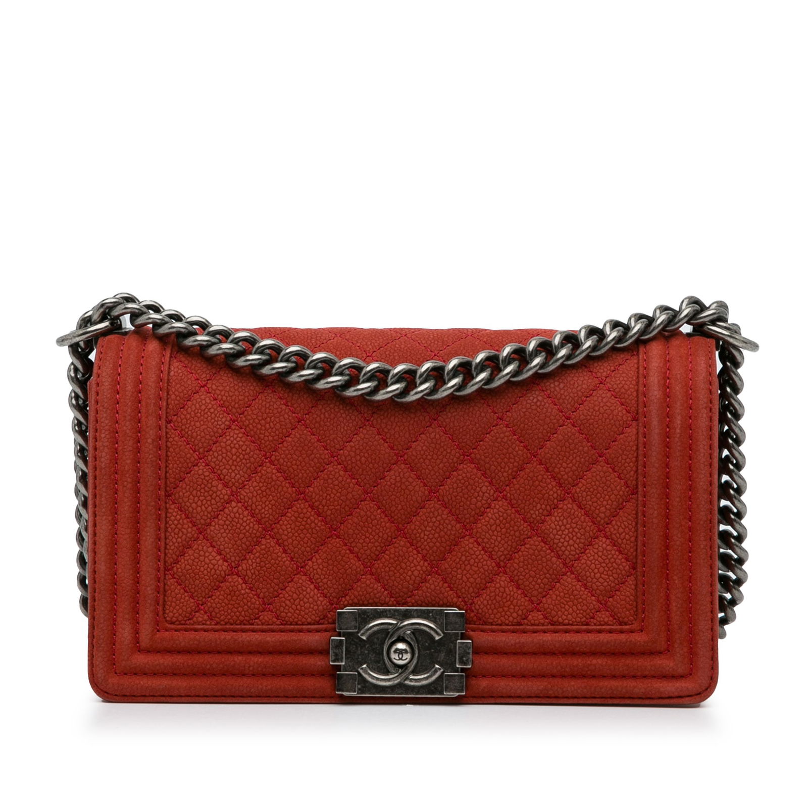 Chanel Red Old Medium Quilted Caviar Boy Flap Crossbody Bag (1 of 13)