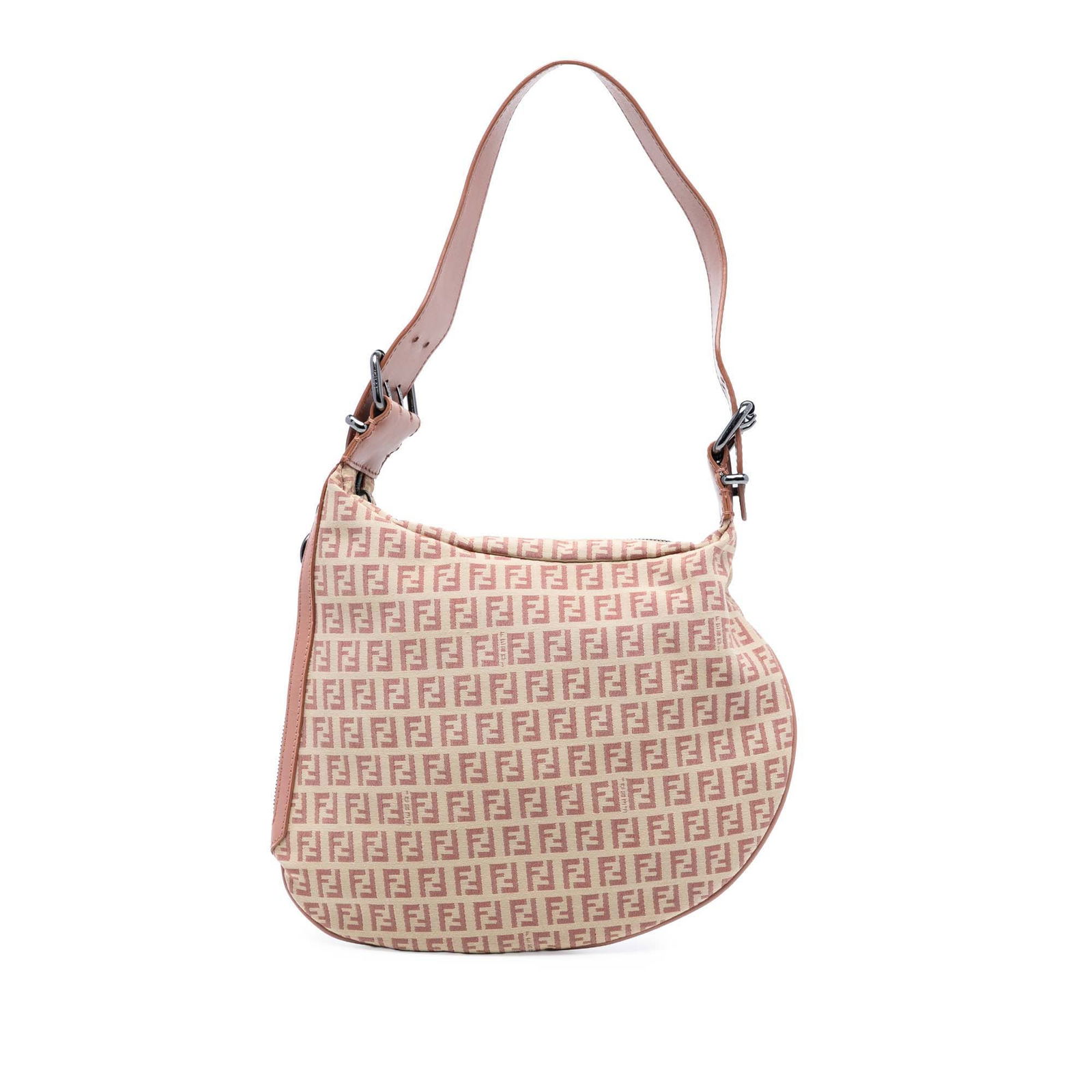 Fendi Zucchino Brown Canvas Oyster Hobo Shoulder Bag with Leather Trim: Fendi Zucchino Brown Canvas Oyster Hobo Shoulder Bag with Leather Trim This Fendi Zucchino Canvas Oyster Hobo features a brown canvas body with leather trim, a flat leather shoulder strap, a top zip c