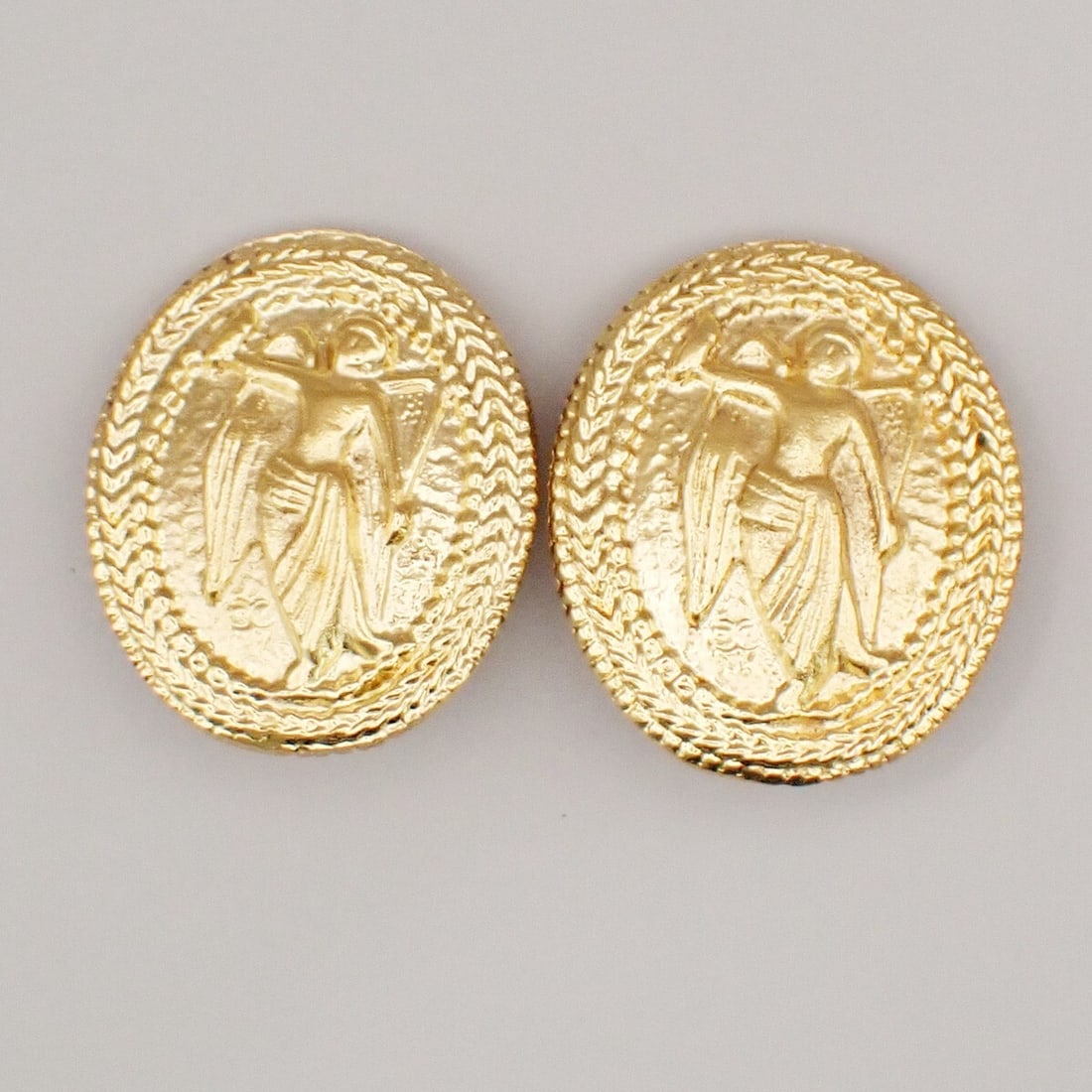 Gold Oval Angel Motif Clip Earrings by Chanel (1 of 1)