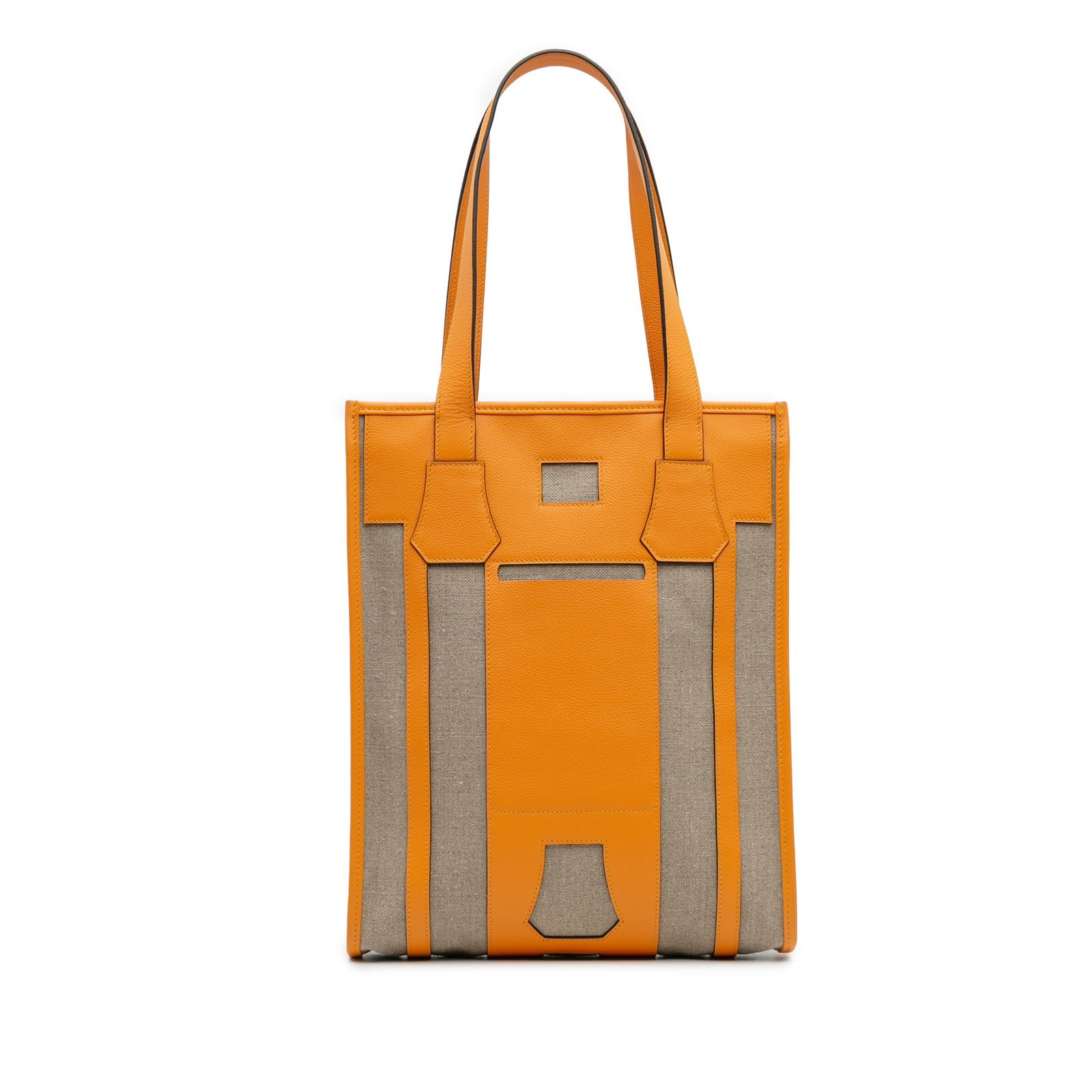 Hermes Evergrain Toile Petit H Bell Tote Jaune D'Or Canvas Leather: Hermes Evergrain Toile Petit H Bell Tote Jaune D'Or Canvas Leather This exquisite tote bag showcases a blend of canvas and leather in the vibrant Jaune D'Or color. The design features flat leather str