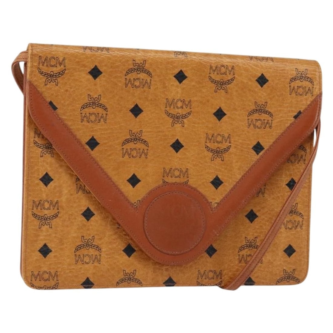 MCM Visetos Brown Shoulder Bag with Signature Monogram (1 of 1)