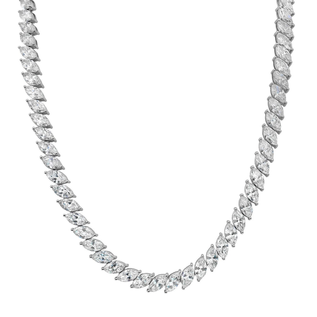Rachel Koen 14K White Gold Marquise Cut Lab Grown Diamond Tennis Necklace 40.75 Ctw (1 of 5)