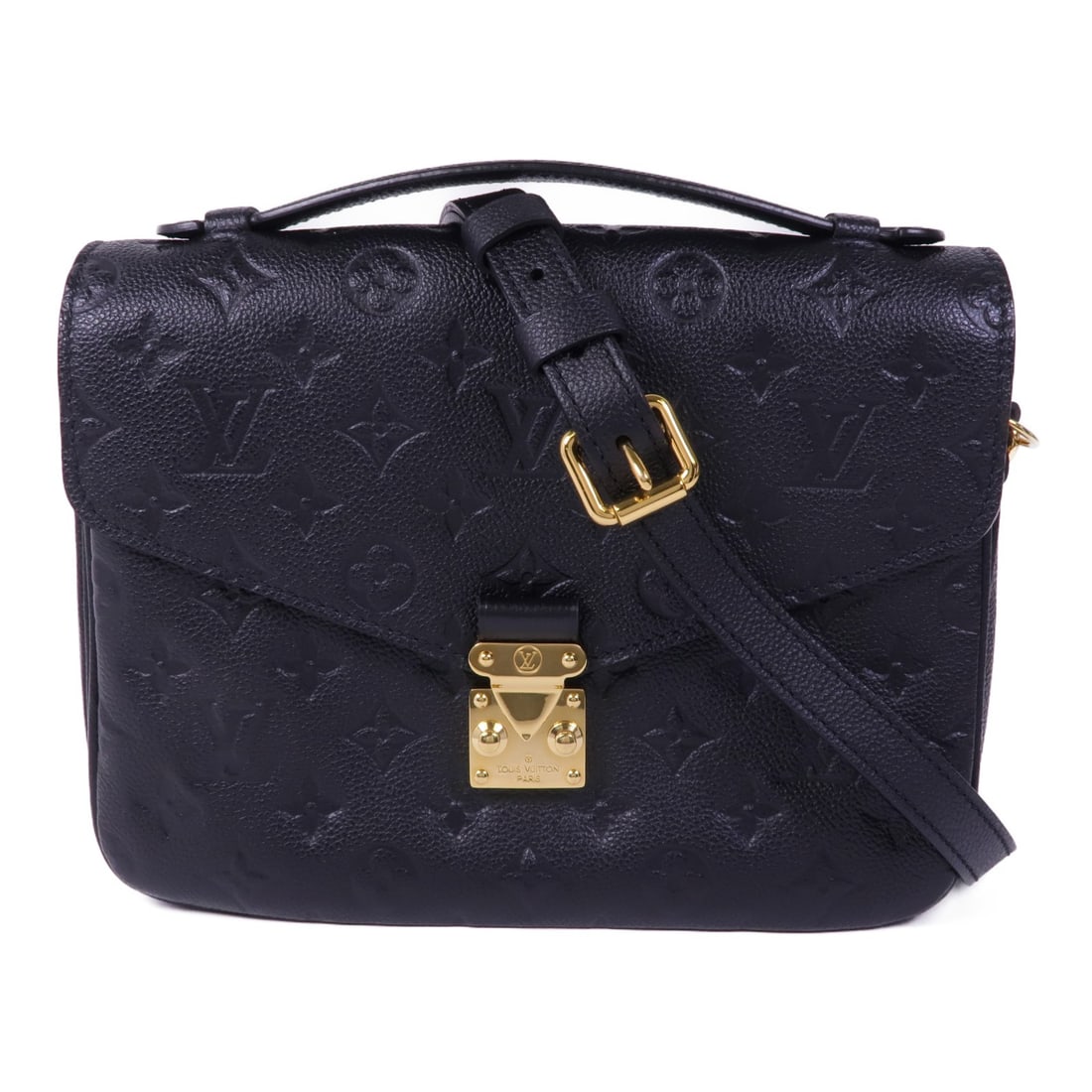 LOUIS VUITTON Pochette Metis 2 Way Bag M41487 Monogram Empreinte Black: LOUIS VUITTON Pochette Metis 2 Way Bag M41487 Monogram Empreinte Black This elegant Louis Vuitton Pochette Metis 2 Way Bag is crafted from luxurious black calfskin, showcasing the iconic Monogram Empr