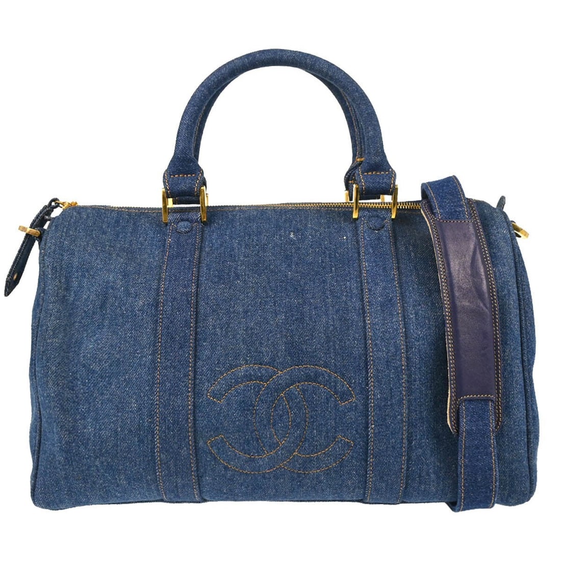 Chanel Vintage Blue Denim 2way Duffle Handbag with Pockets (1 of 11)