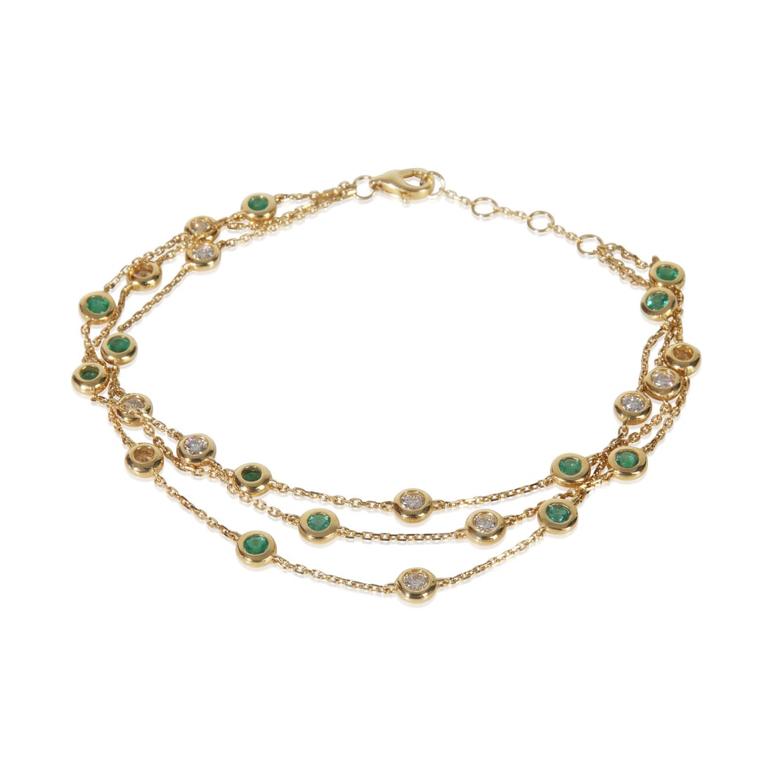 18K Yellow Gold Triple Strand Bracelet with Emerald and Diamonds (1 of 3)