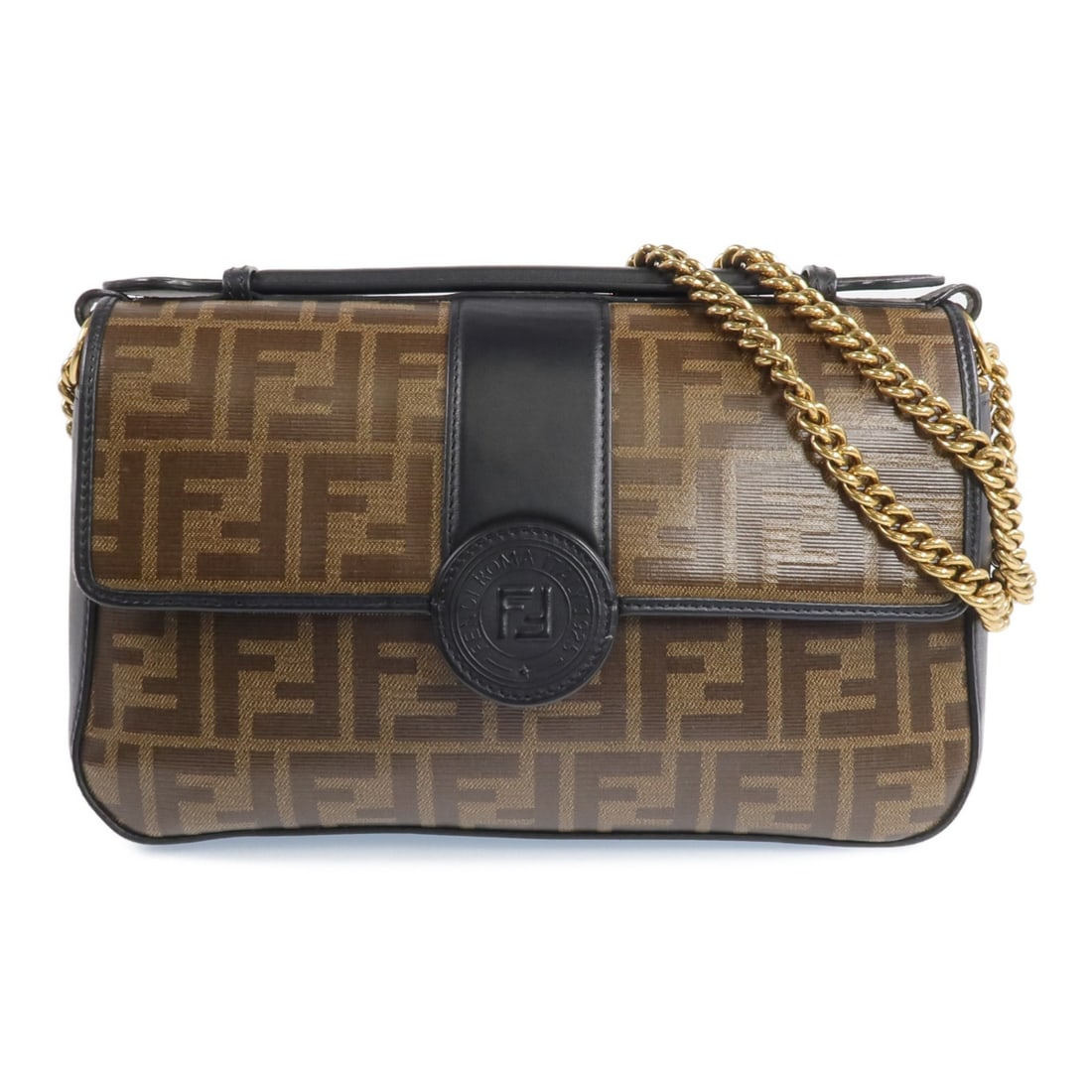 FENDI Brown Double F Coated Canvas and Calfskin 2-Way Shoulder Bag 8BT297 (1 of 18)