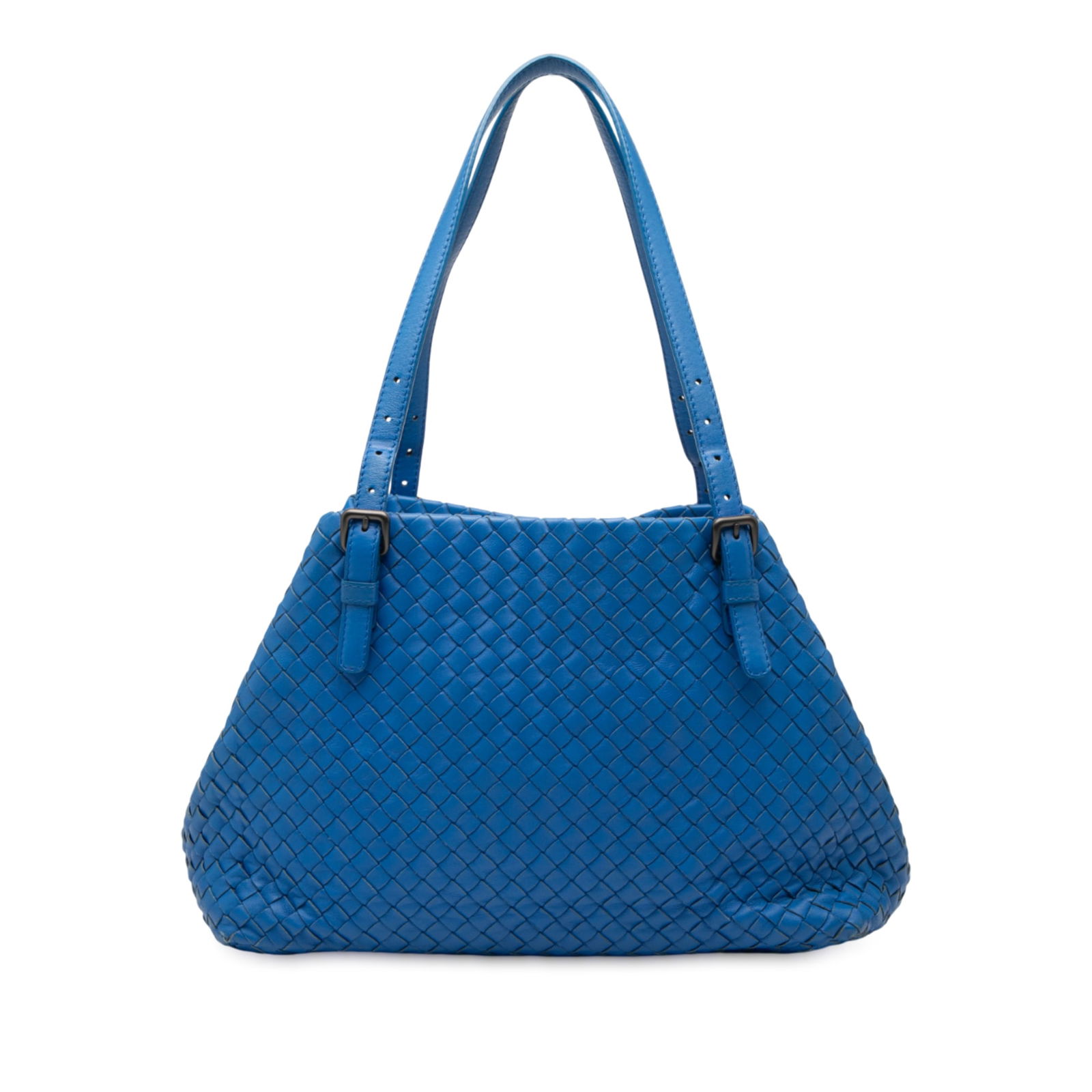 Medium Intrecciato Cesta Tote Bag by Bottega Veneta in Blue Nappa Leather (1 of 8)