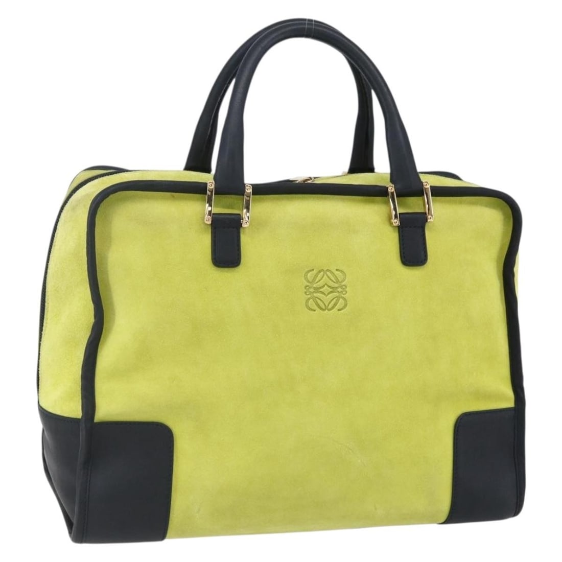 Yellow Amazona Handbag by Loewe Pre-Owned Leather: Yellow Amazona Handbag by Loewe Pre-Owned Leather This pre-owned Loewe Amazona handbag features the signature Anagram design and is crafted in yellow leather. It is a female handbag and shows signs of