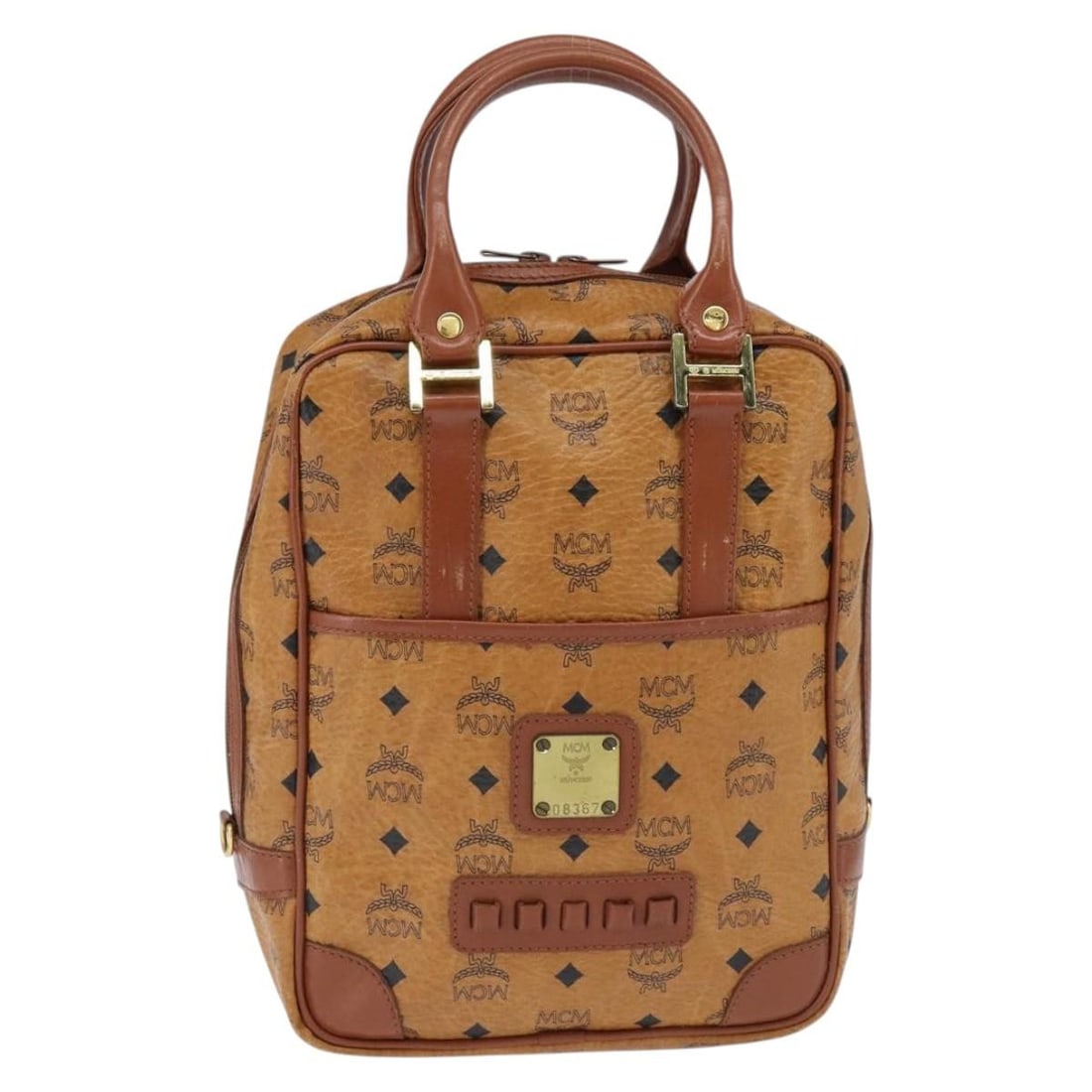 Brown Visetos Pattern Satchel by MCM: Brown Visetos Pattern Satchel by MCM This pre-owned MCM Visetos handbag features the signature logogram design in brown. Designed for women, it shows signs of use including surface rubbing, slight sta