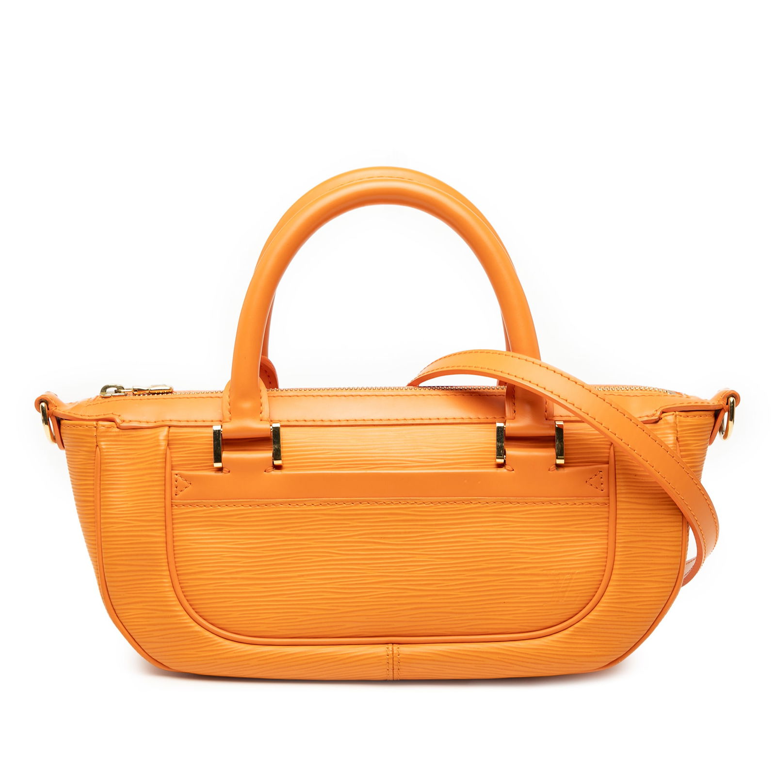 Louis Vuitton Epi Dhanura PM Orange Leather Bag: Louis Vuitton Epi Dhanura PM Orange Leather Bag The Louis Vuitton Epi Dhanura PM is a stylish bag crafted from durable epi leather. It features rolled leather handles and a detachable strap for versat