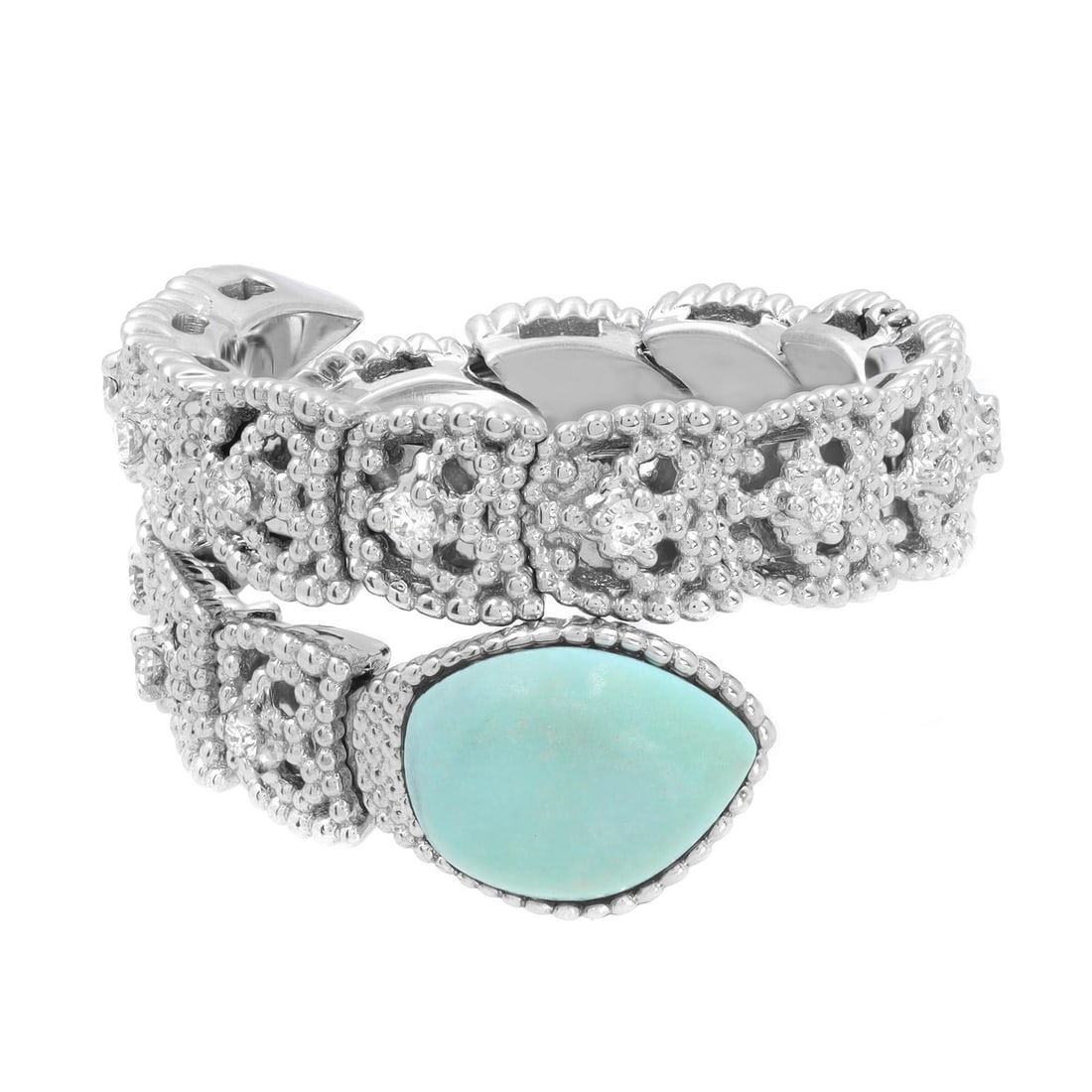 Piero Milano 18K White Gold Turquoise Diamond Ring 0.18ct Size 6.5 (1 of 6)