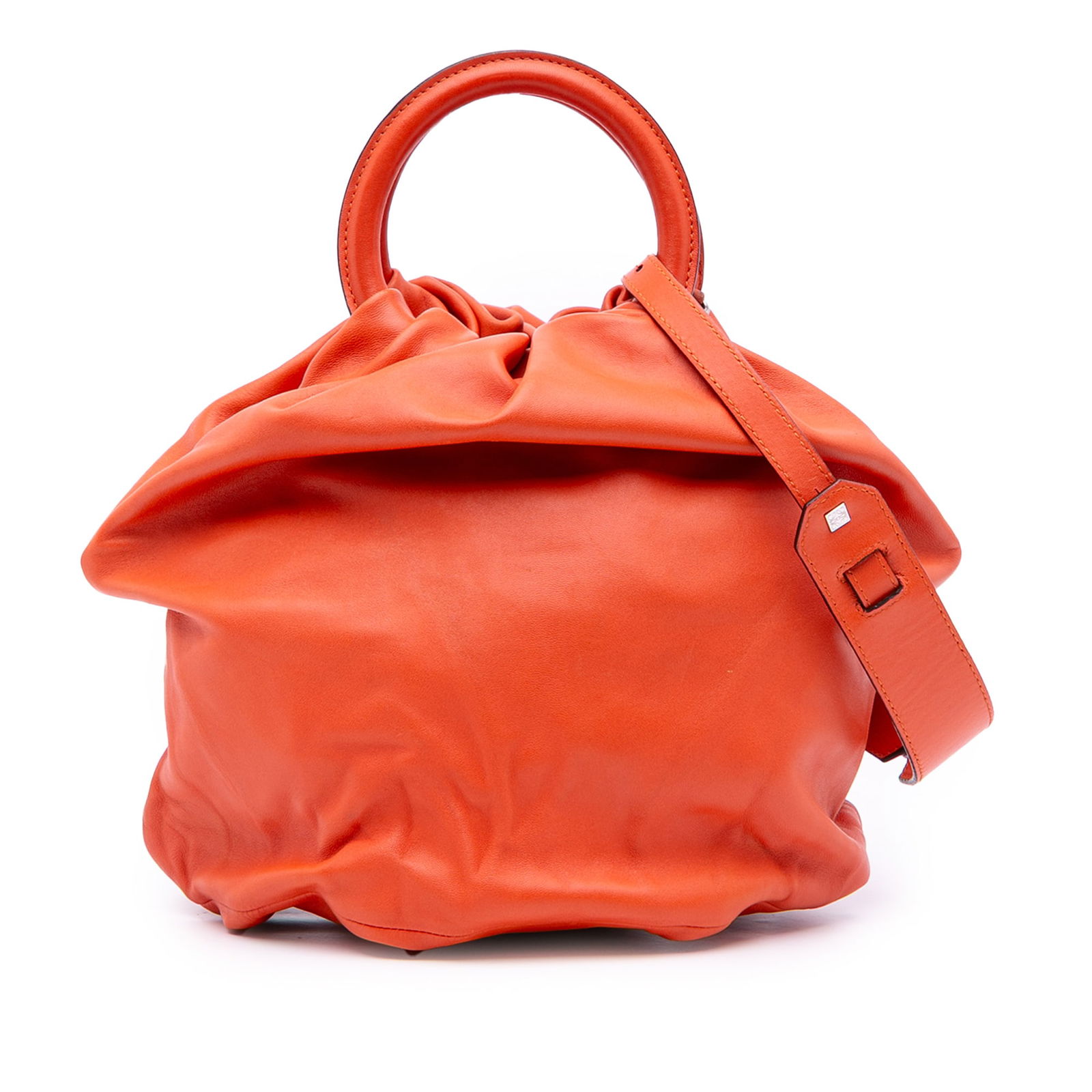 LOEWE Small Gathered Lambskin Bounce Bag Orange Leather (1 of 9)
