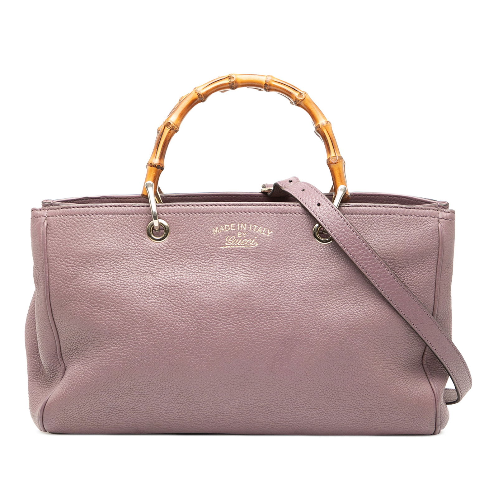 Gucci Medium Calfskin Bamboo Shopper Satchel Pink Leather Italy: Gucci Medium Calfskin Bamboo Shopper Satchel Pink Leather Italy This Gucci Medium Calfskin Bamboo Shopper Satchel is an elegant accessory crafted in Italy. Featuring a luxurious leather body with dist
