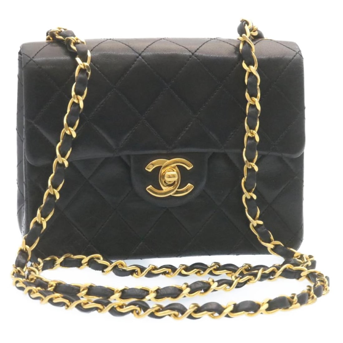 CHANEL Mini Matelasse Black Lambskin Chain Shoulder Bag Gold Accents Auth 28471AM (1 of 18)