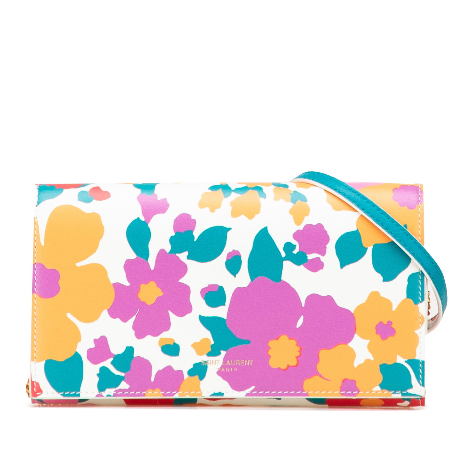 Saint Laurent White Floral Printed Leather Wallet On Chain (1 of 10)