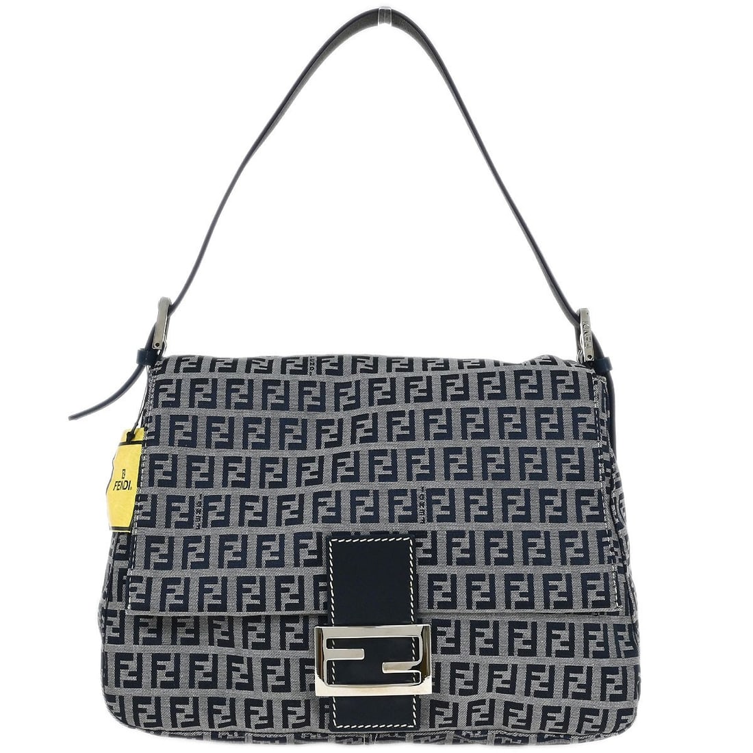 Fendi Navy Gray Zucchino Mamma Baguette Handbag 2119/26325/018: Fendi Navy Gray Zucchino Mamma Baguette Handbag 2119/26325/018 Introducing the Fendi Navy Gray Zucchino Mamma Baguette Handbag, a stylish addition to your casual collection. This medium-sized handbag