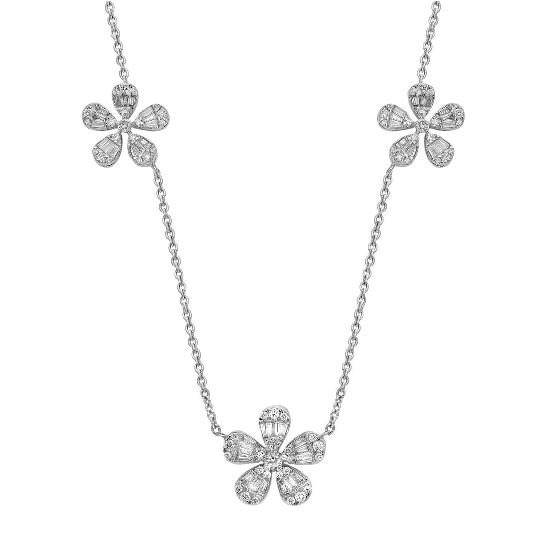 Rachel Koen Floral Necklace 14K White Gold 1.29ct Diamonds Adjustable 17.5in: Rachel Koen Floral Necklace 14K White Gold 1.29ct Diamonds Adjustable 17.5in Elevate your style with this stunning floral chain necklace, expertly crafted from luxurious 14K white gold. This statement