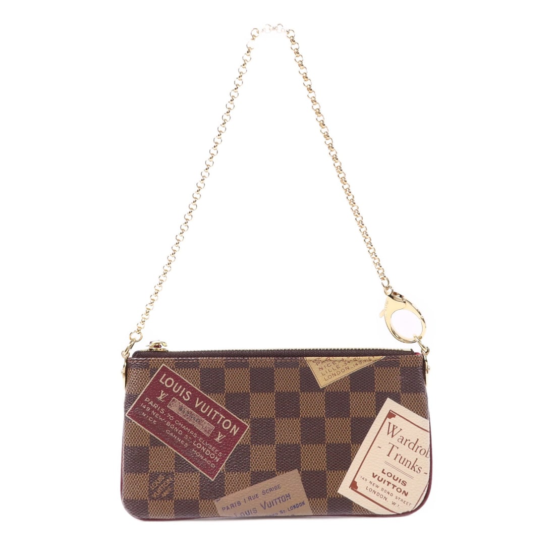 LOUIS VUITTON Pochette Milla MM Shoulder Bag GHW Damier Brown: LOUIS VUITTON Pochette Milla MM Shoulder Bag GHW Damier Brown This sophisticated Louis Vuitton Pochette Milla MM shoulder bag is crafted from durable PVC coated canvas in a rich brown Damier pattern.