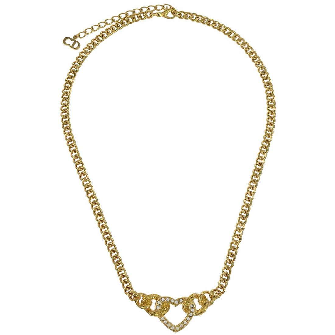 Dior Heart Shaped Pendant Gold Tone Necklace with Logo: Dior Heart Shaped Pendant Gold Tone Necklace with Logo This Christian Dior logo heart pendant necklace features a gold-tone finish and is designed for women. It is in excellent, un-used condition with