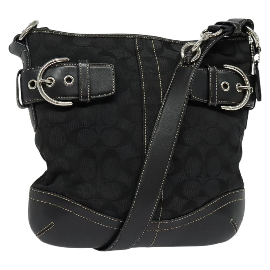 Coach Signature Black Silver Canvas Shoulder Bag Auth 138506 (1 of 18)