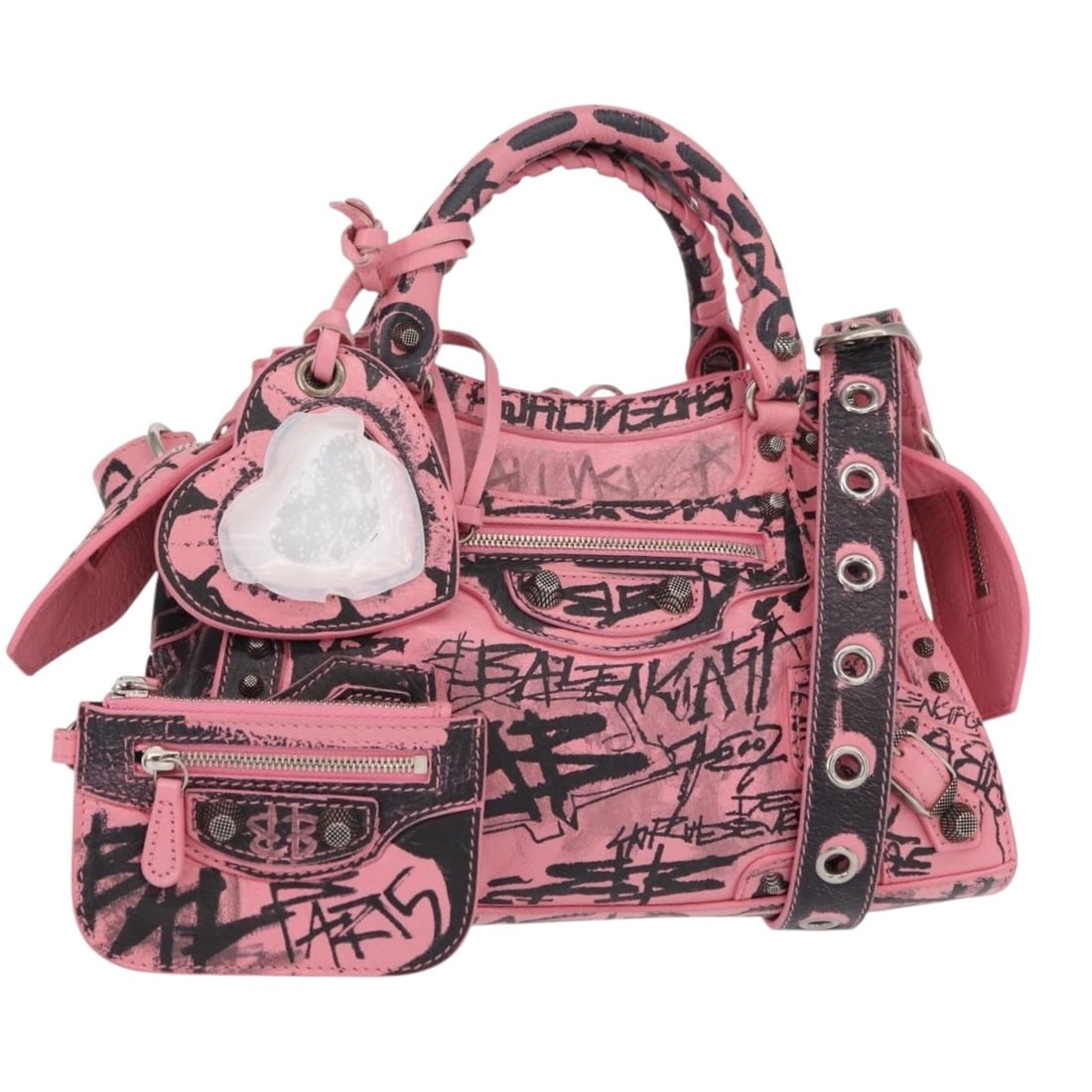 BALENCIAGA Neo Kagol Graffiti XS Leather Hand Bag Pink Auth 700940 (1 of 18)