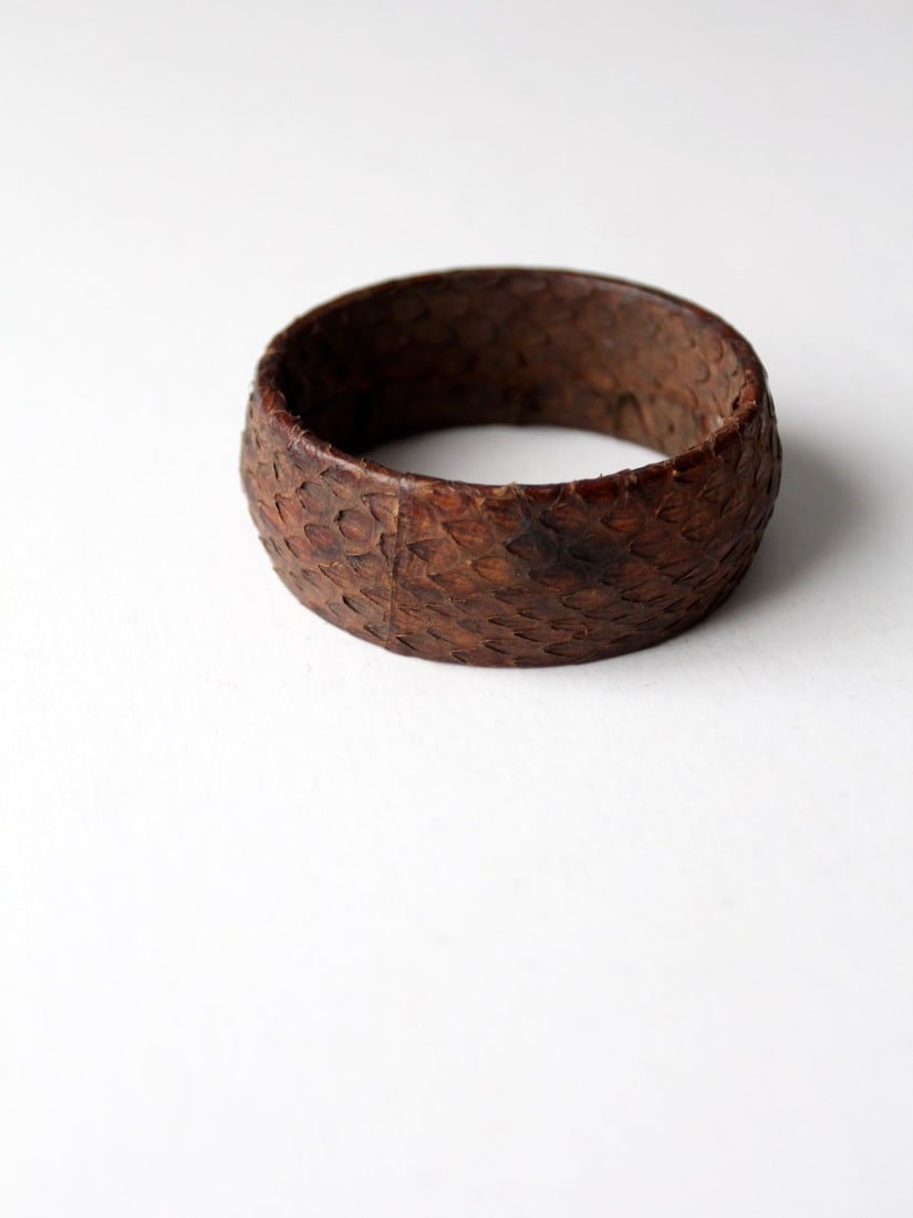 Chunky Vintage Dark Brown Snakeskin Bangle Bracelet (1 of 7)