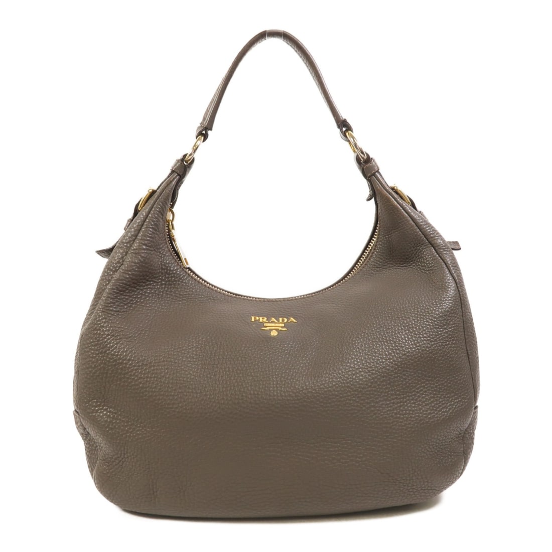 Prada BR4311 Gray Calfskin Leather Shoulder Bag with Gold Tone Hardware: Prada BR4311 Gray Calfskin Leather Shoulder Bag with Gold Tone Hardware This Prada shoulder bag features a sophisticated grey calfskin leather exterior and is designed with gold tone hardware. Made in