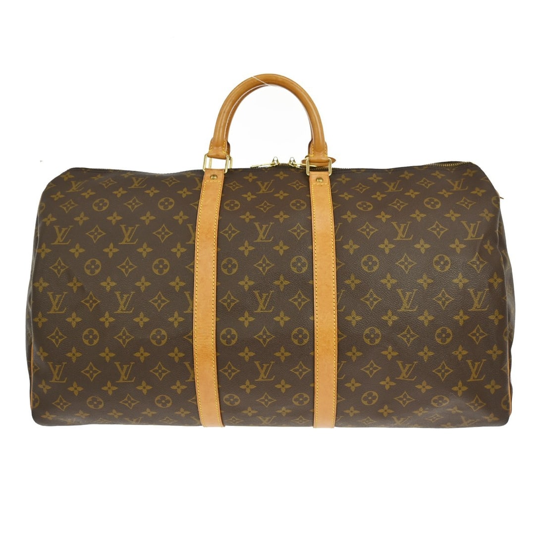Keepall 55 Travel Duffel in Brown by Louis Vuitton: Keepall 55 Travel Duffel in Brown by Louis Vuitton This pre-owned Louis Vuitton Keepall 55 travel duffle bag is designed for women and features a brown exterior. The bag shows signs of previous use, i
