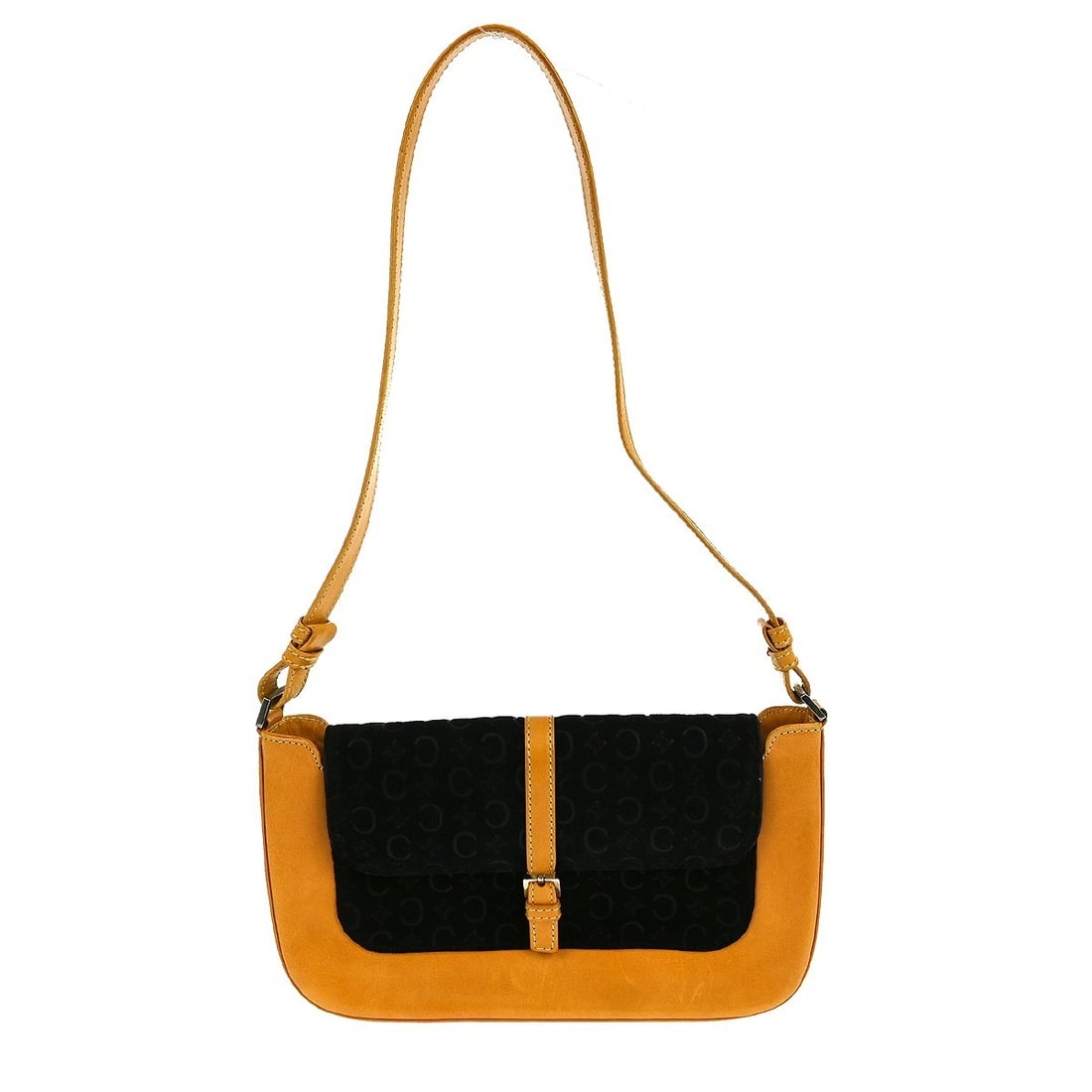 Celine Macadam MC01/1 Black Suede and Canvas Small Shoulder Bag: Celine Macadam MC01/1 Black Suede and Canvas Small Shoulder Bag This Celine shoulder bag features a black suede exterior with canvas and leather accents, highlighted by the signature Macadam logo. Des