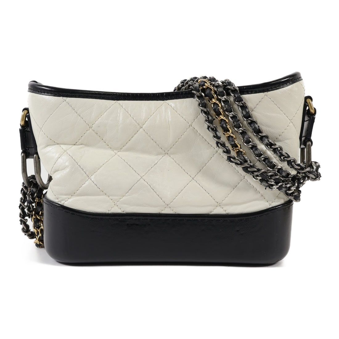 CHANEL Gabrielle Small White Calfskin Leather Shoulder Bag: CHANEL Gabrielle Small White Calfskin Leather Shoulder Bag This CHANEL CC Gabrielle Small Shoulder Bag is crafted from luxurious calfskin leather in a pristine white color, making it a stylish additio