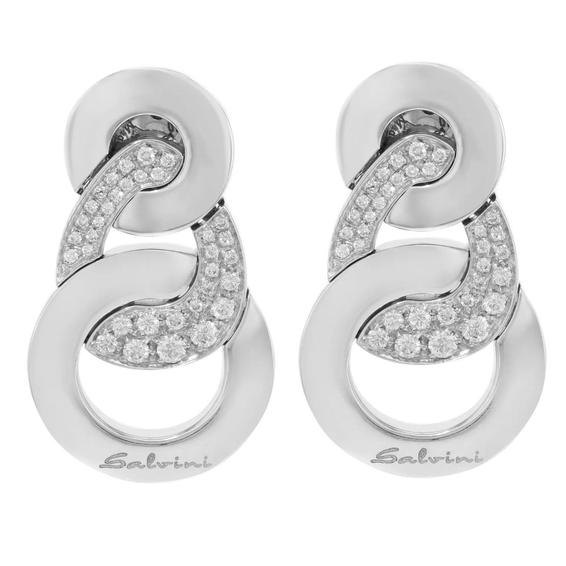 Salvini 18K White Gold Chandelier Earrings with 68 Diamonds: Salvini 18K White Gold Chandelier Earrings with 68 Diamonds Enhance your elegance with these stunning chandelier earrings crafted by Salvini. Made from luxurious 18k white gold, these earrings feature