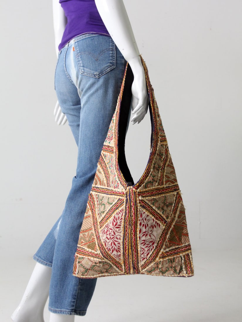 Vintage Boho Hobo Bag with Colorful Embroidery and Side Pocket (1 of 7)
