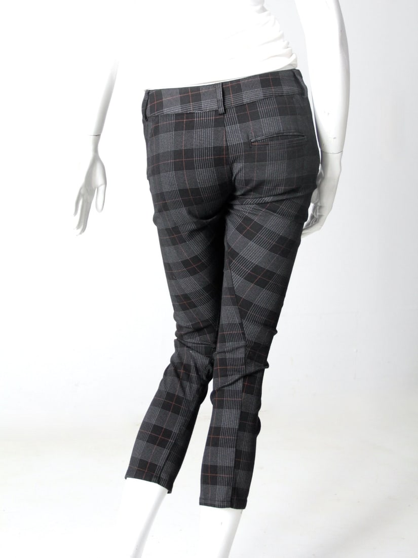 Vintage Punk Low Rise Plaid Pants Black Gray Red Accents (1 of 7)