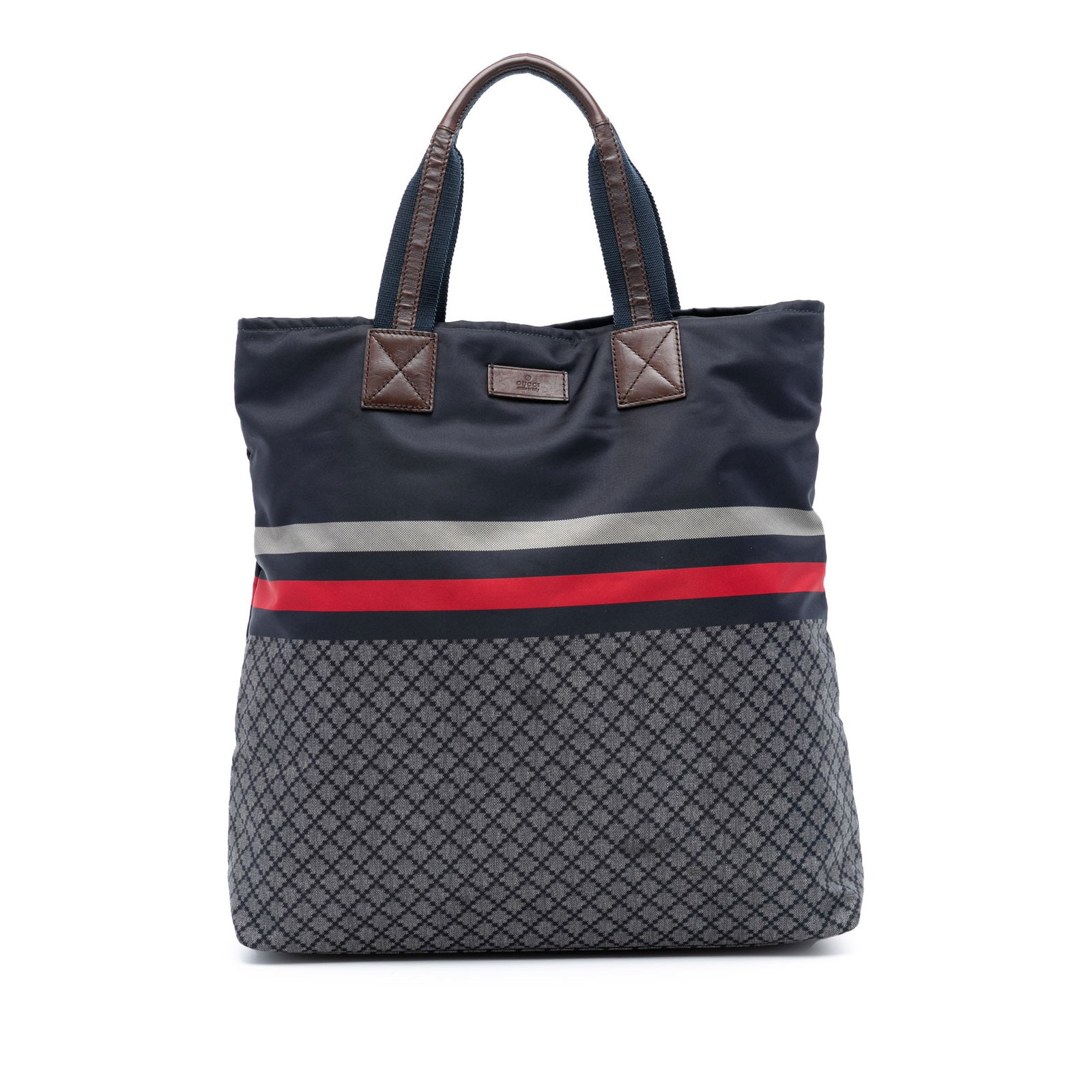 Blue Gucci Diamante Web Nylon Tote Bag with Zip Top Closure: Blue Gucci Diamante Web Nylon Tote Bag with Zip Top Closure This Gucci Diamante Web Nylon Tote features a printed nylon exterior, flat handles, a top zip closure, and interior zip and slip pockets. Th